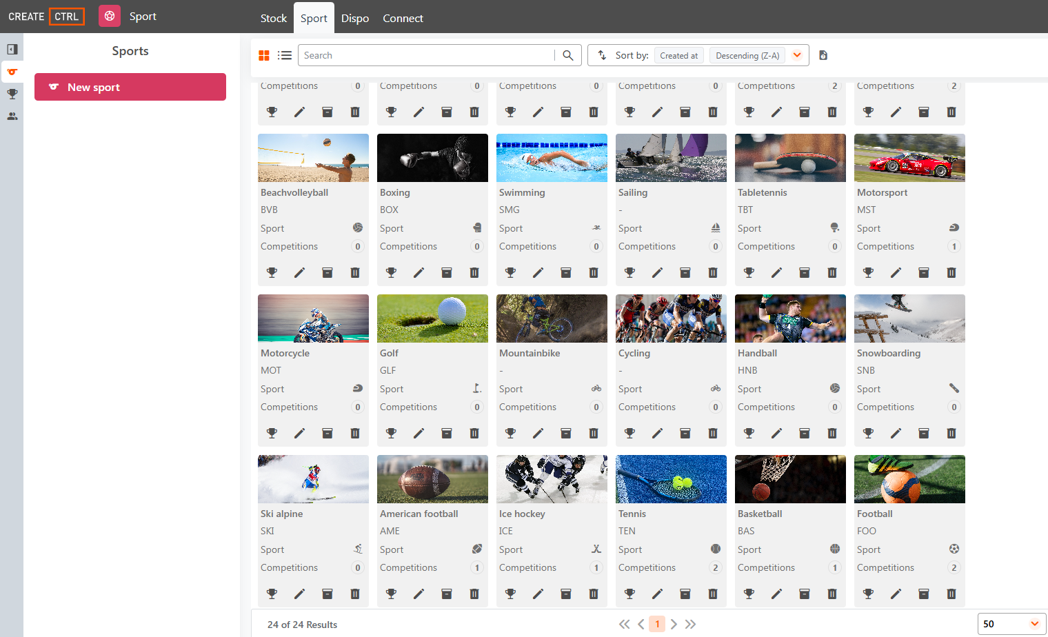 Sport detailed sports data
